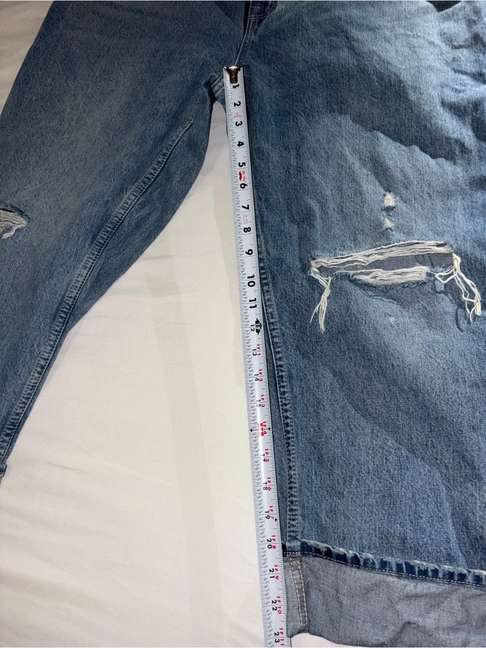 Light Blue Women's Boyfriend Jeans with Distressed Knees - Picture 7 of 10